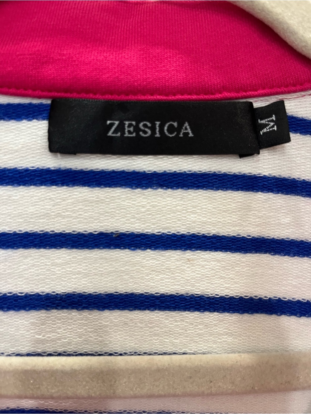 Zesica Striped V-Neck Collar Long Sleeve Top - White & Blue with Pink Collar - Picture 4 of 6